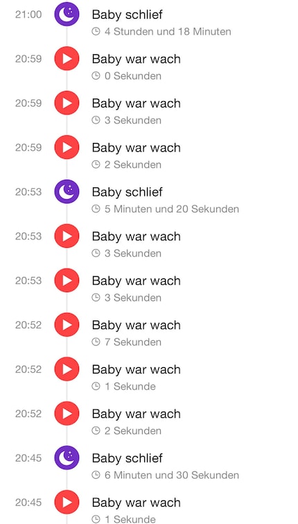 «Das Kind schlief» oder «Das Kind war wach»: Die App protokolliert jedes Ereignis.