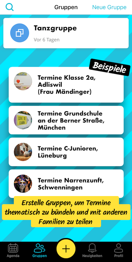 Die Gruppenagenda kann ich zum Beispiel für Schultermine mit anderen Familien teilen