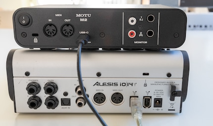 Above: Motu M2 with SB-C. Below: Alesis iO14 with Firewire