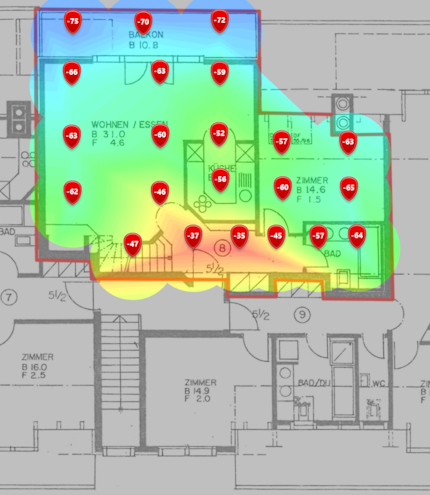 5-GHz-Signalpegel im unteren Dachgeschoss