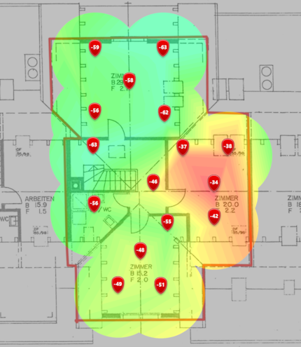 2,4-GHz-Signalpegel im oberen Dachgeschoss