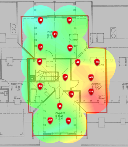 5-GHz-Signalpegel im oberen Dachgeschoss