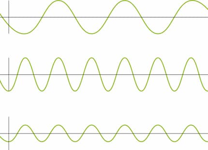 Top: deeper pitch. Middle: higher pitch. Bottom: the same higher tone, but quieter.