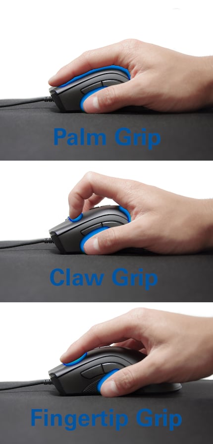 Alle drie griptypes in één oogopslag - op een andere muis.