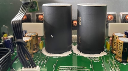 The Elna parts and a couple of capacitors, beautifully named Nichicon Fine Gold.