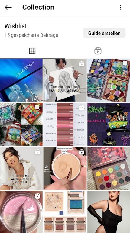 Mein Wishlist-Ordner auf Instagram.