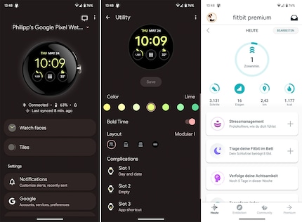 Die Pixel-Watch-App wirkt etwas mager im Vergleich zur Apple-Watch-App.