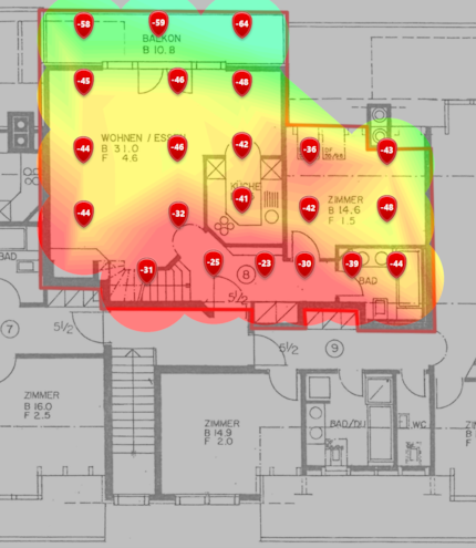 2.4 GHz signal level on the lower floor.