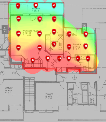 6 GHz signal level on the lower floor.