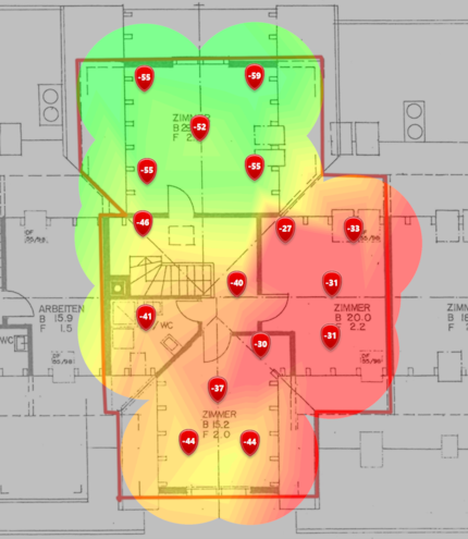 2.4 GHz signal level on the upper floor.