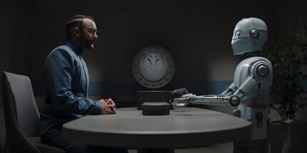 Dr Pershing being questioned daily by a droid.