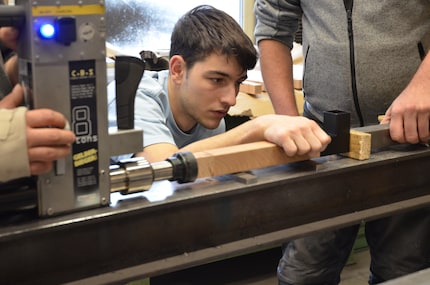 Aurel (pictured) and Clemens particularly struggled with the wood.
