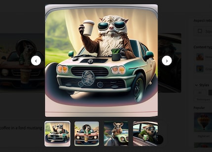 In plaats van Yoda, Starbucks en Ford drinkt een hondachtig wezen koffie in een auto.