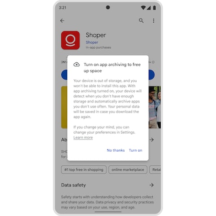 Zo zou de app-archiveringsmelding eruit moeten zien als je een app probeert te verwijderen.