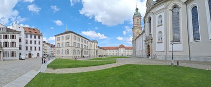 180 degrees of my panorama photo of Klosterplatz in St. Gallen.