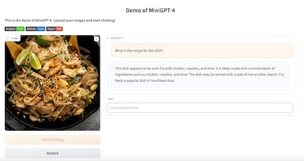Zo ziet MiniGPT-4 eruit met mijn Pad Thai gesprek.