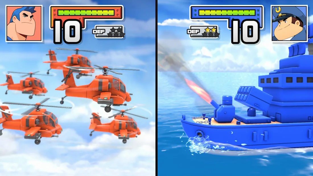 When attacking, the game switches to a split-screen view.