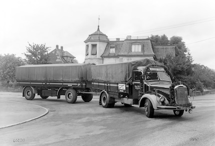 De L 6600, met lange neus en al, was een populair vrachtwagenmodel in Duitsland na de oorlog.