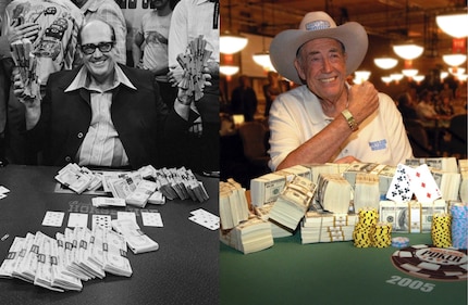 Texas Dolly in de jaren zeventig (links) en tijdens zijn laatste braceletwinst in 2005 (rechts).