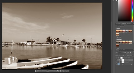 My harbour photo gains a sepia effect at the touch of a button.
