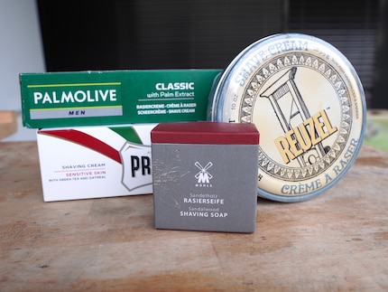The creams and shaving soaps I tried out. 