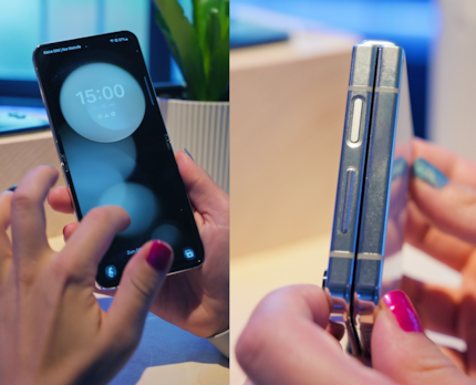 De Flip kan vlak worden gesloten of worden geopend en als een normale smartphone worden gebruikt.