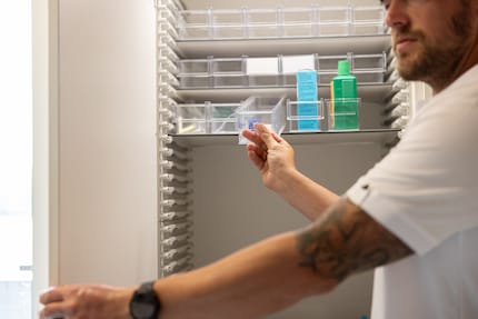 Umiker keeps the animals’ meds in a psychiatric medicine cabinet.