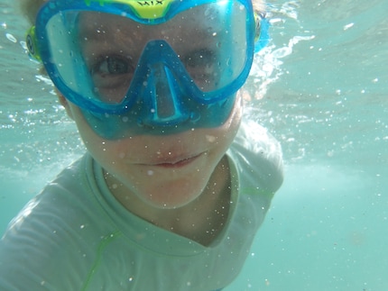 Selfie onder water. De beeldkwaliteit onder water is bijna beter dan boven water.
