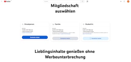 De Zwitserse prijzen voor YouTube Premium.