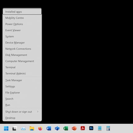 Het Power User menu kan worden geopend met Windows plus X.