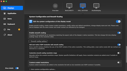 Mit dem Tool BetterDisplay kannst du sogenannte HiDPI-Skalierungen für 1440p-Displays freischalten.