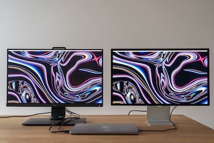 Der Unterschied zwischen 4K wie beim BenQ SW271 (links) und 5K wie beim Apple Studio Display (rechts) ist in der Praxis nicht gross. Es spielt auch so gut wie keine Rolle, ob du eine nicht-native Skalierung verwendest.