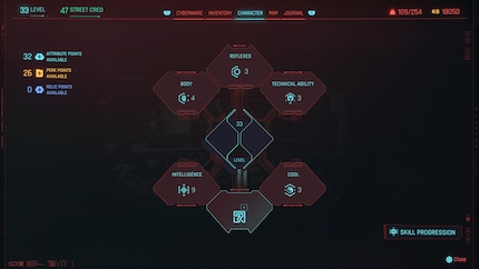 Naast de bekende attributen zoals «Intelligentie», «Lichaam» en «Cool», is er nu ook een «Relic» skill tree. Deze kun je gebruiken om je dodelijke implantaat te verbeteren.
