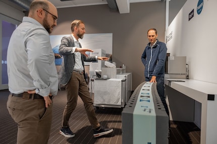 Rocco Christofaro (left) and Jens Fischer (centre) letting me in on a few mattress secrets.