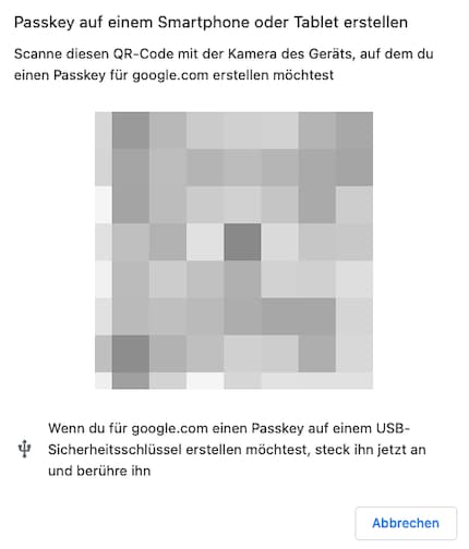Wenn du am PC sitzt und ein Passkey für dein Handy oder Tablet erstellen willst, verknüpfst du diese per QR-Code.