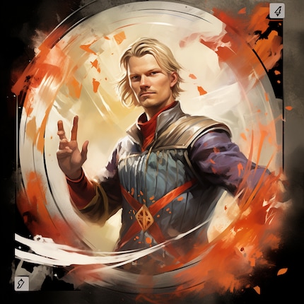 Erling Haaland in the style of magic the gathering on a card as 'Erling, the swift'.