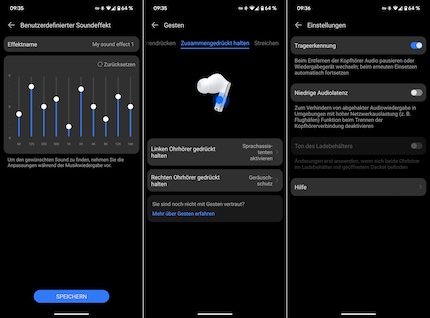 Equaliser, regelaars en opties voor carry detection en audio latency aanpassen.