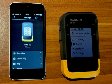 De «Etrex SE» kan via Bluetooth worden verbonden met de iPhone en de Garmin Connect app.