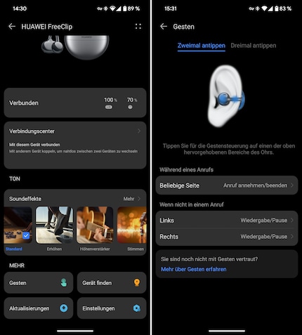 Een blik op de «Huawei AI Life» app met de Freeclip.