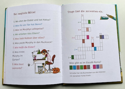 Aan het einde van het boek kunnen de kleine boekenwurmen controleren of ze de inhoud van al het lezen ook hebben geleerd.