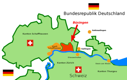Büsingen wordt aangeboden als tijdzone, ook al is het een Duitse enclave.
