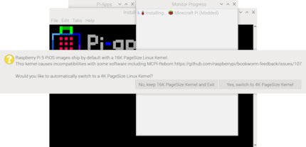 During Minecraft installation, it’s suggested that I switch to a PageSize of 4K for the Linux kernel.