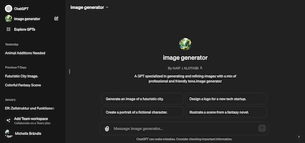 In ChatGPT, the image generator called DALL-E is on the left.