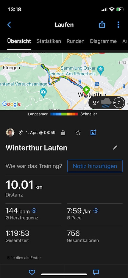 Der allererste offizielle Vorbereitungslauf: 10k in 1:20 Stunden