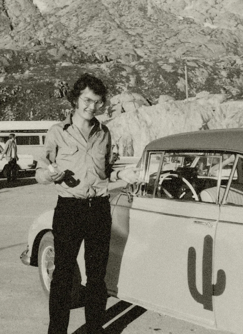 Regula Kieser-Gautschi’s father, Max, on the road with the cactus bus.