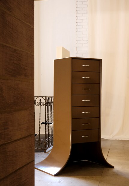 The chest of drawers from the Thick collection by Mark Grattan | Metal, lacquer.
