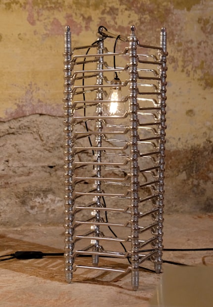 Wrench floor lamp by Iyo Hasegawa | Stainless steel.