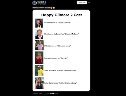 Ein Golf-Fan-Account hat seine Traumbesetzung für die Fortsetzung von «Happy Gilmore» geteilt.