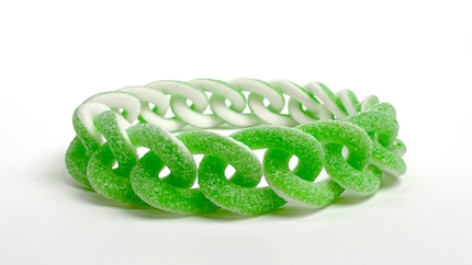 Good enough to eat: the necklace made of what look like apple rings.