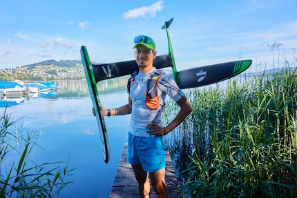 Voor de training: Nicolas staat aan de start met zijn uitrusting van het Zwitserse merk Indiana.